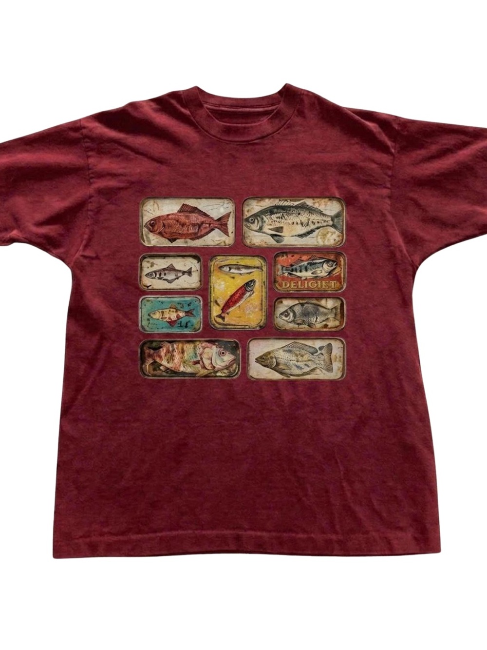 Gildan Style Maroon Fish Graphic T-Shirt